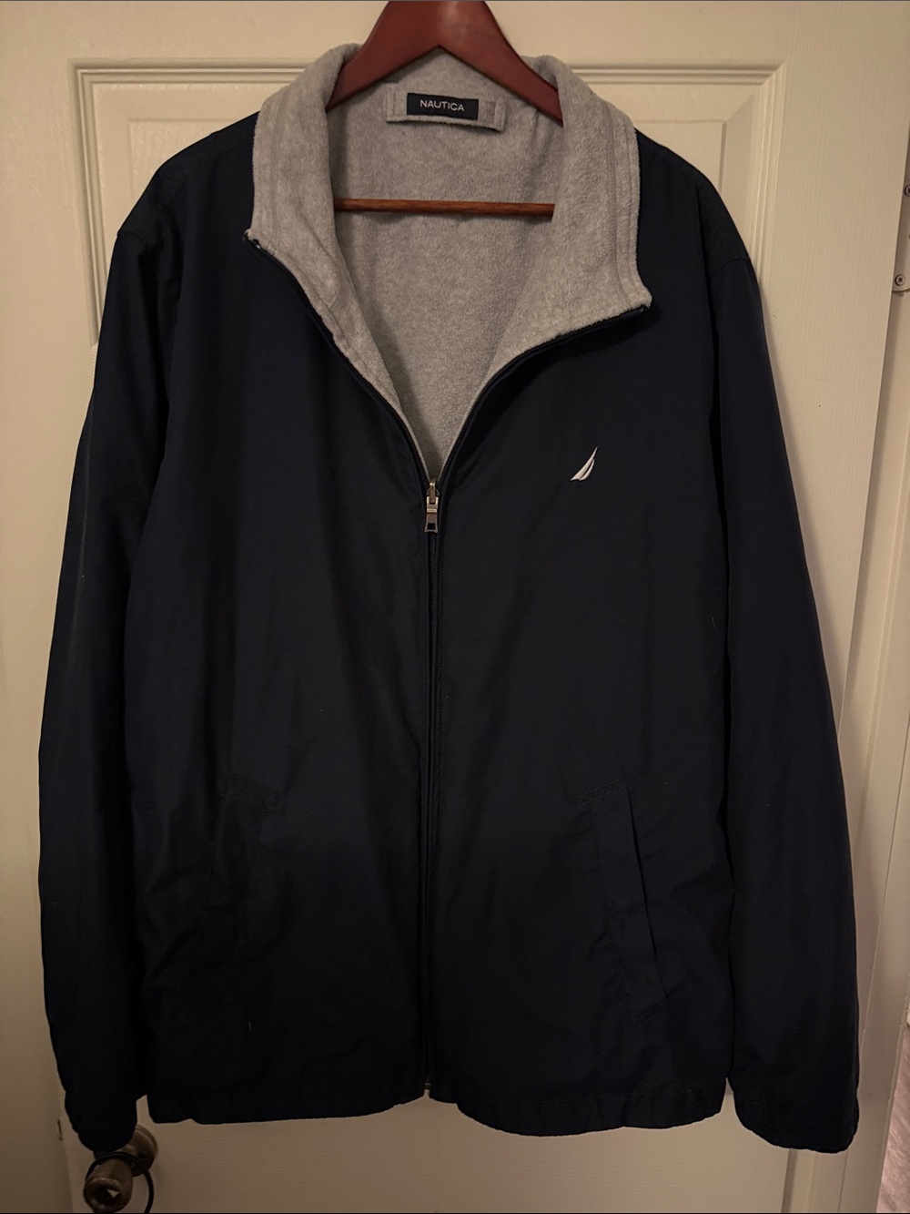 Nautica Navy Jacket with Light Gray Fleece Collar reversible jacket